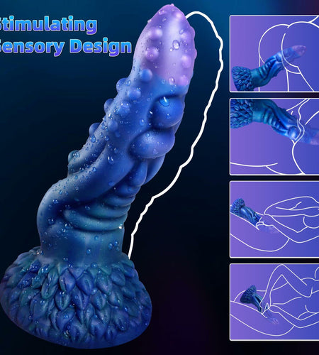 JJYUYUE 8.7in Dragon Silicone Dildo Huge Anal Suction Cup Adult Toy Blue