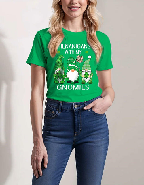 Load image into Gallery viewer, FLORENCE IISA St. Patrick's Day Lucky Shamrock &amp; Gnomes T-Shirt Irishgreen XS
