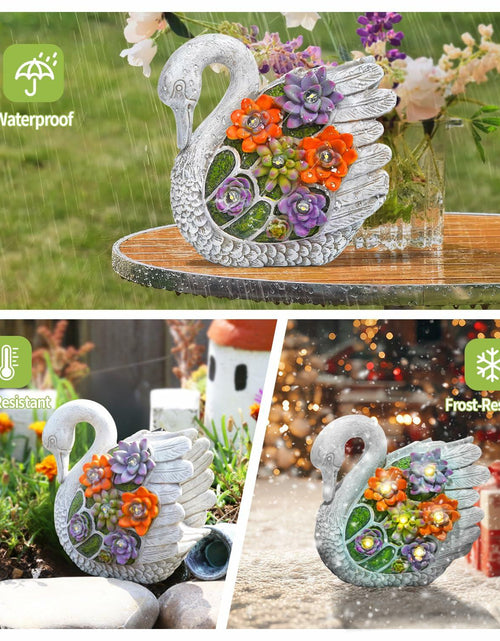 Load image into Gallery viewer, ENOU Solar Garden Swan Statue Outdoor Patio Yard Decor White Metal
