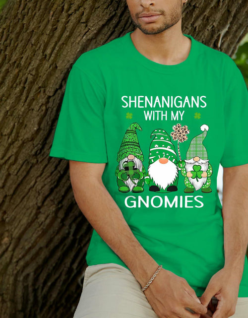 Load image into Gallery viewer, FLORENCE IISA St. Patrick's Day Lucky Shamrock &amp; Gnomes T-Shirt Irishgreen XS
