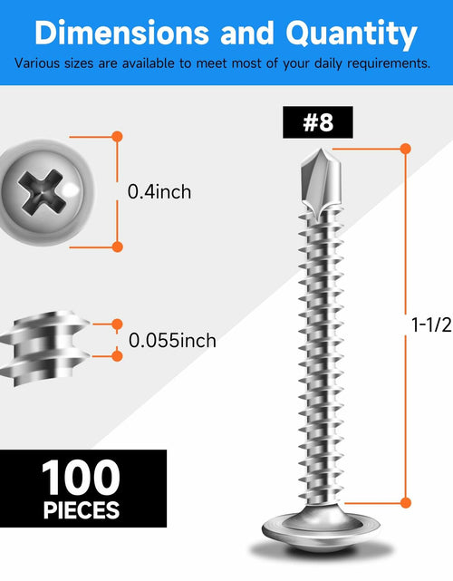 Load image into Gallery viewer, Marysino 100Pcs #8x1-1/2" 410 Stainless Steel Self Tapping Screws Metal

