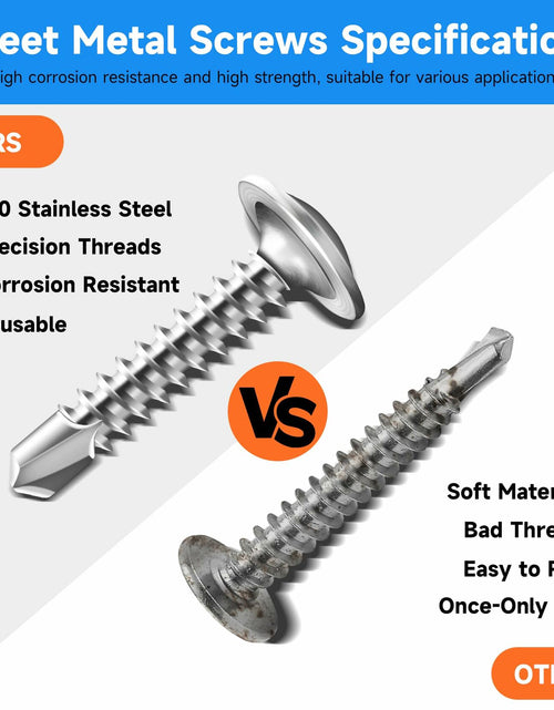 Load image into Gallery viewer, Marysino 100Pcs #8x1-1/2" 410 Stainless Steel Self Tapping Screws Metal
