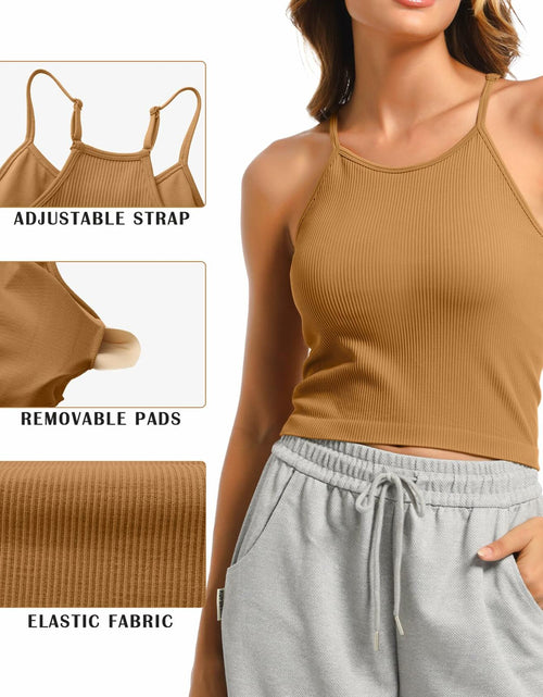 Load image into Gallery viewer, OVESPORT 2Pack Workout Tank Tops Women Built-in Bra Brown+White Size L
