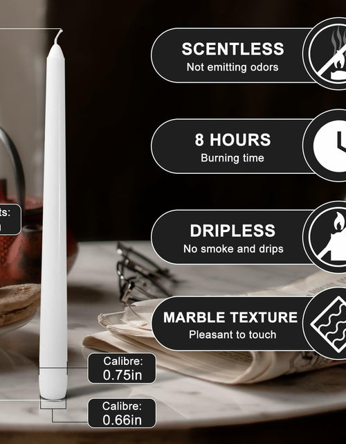 Load image into Gallery viewer, Cacou White Taper Candles 12 Pack 8Hr Burn Unscented Paraffin Wax

