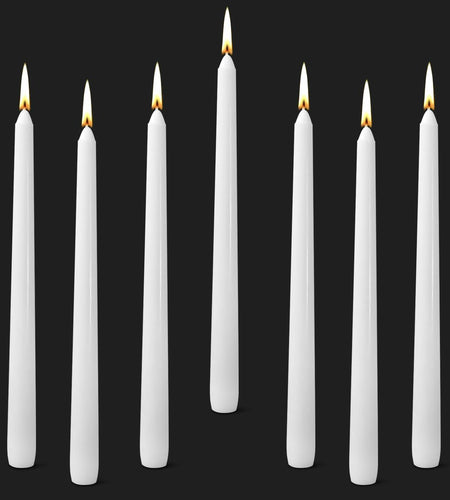 Cacou White Taper Candles 12 Pack 8Hr Burn Unscented Paraffin Wax