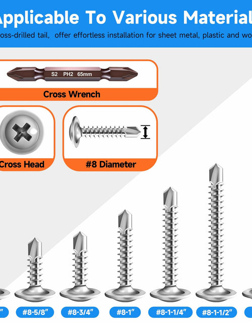 Load image into Gallery viewer, Marysino 100Pcs #8x1-1/2" 410 Stainless Steel Self Tapping Screws Metal
