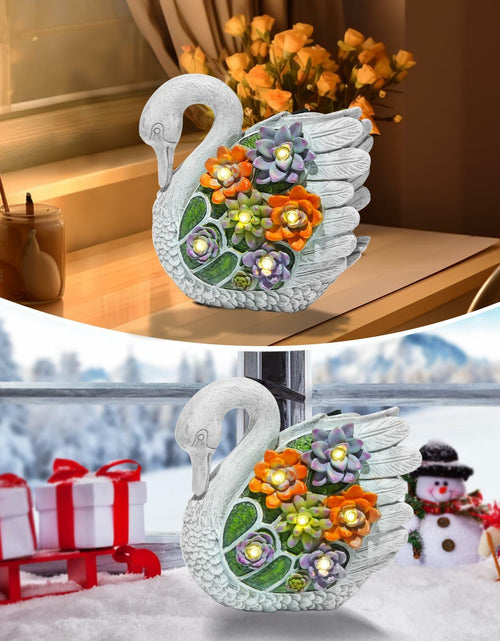 Load image into Gallery viewer, ENOU Solar Garden Swan Statue Outdoor Patio Yard Decor White Metal
