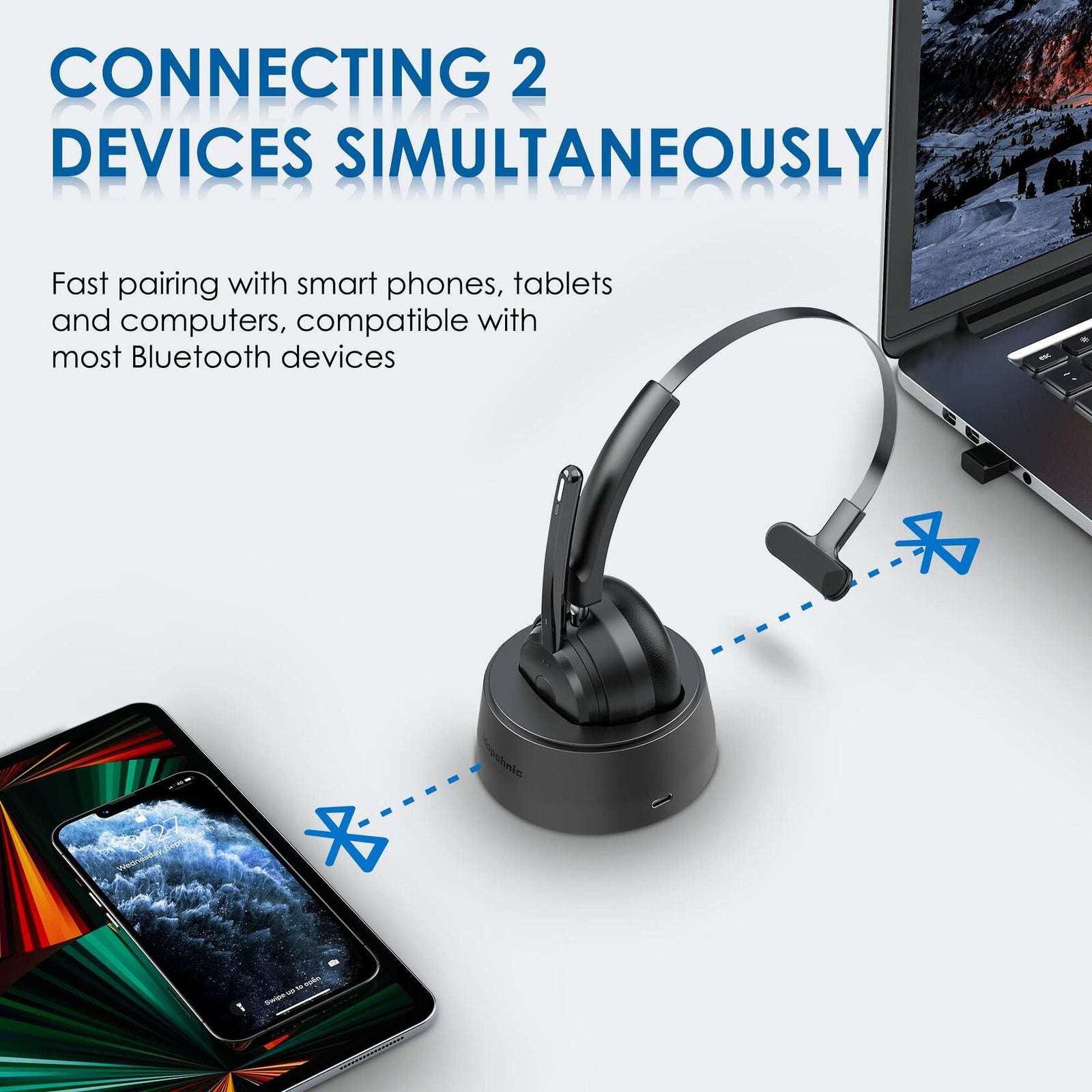 Mopchnic Bluetooth Wireless Headset Black Wireless Headphone