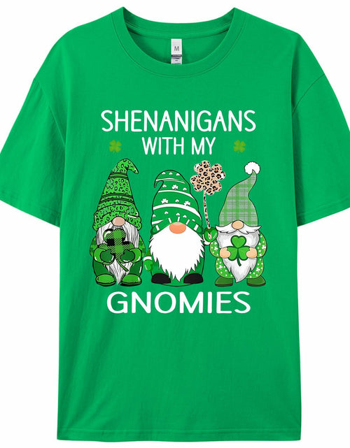 Load image into Gallery viewer, FLORENCE IISA St. Patrick's Day Lucky Shamrock &amp; Gnomes T-Shirt Irishgreen XS
