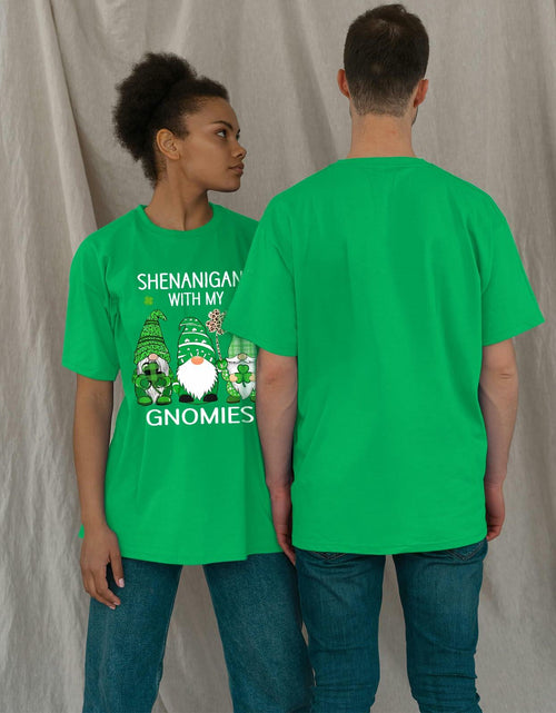 Load image into Gallery viewer, FLORENCE IISA St. Patrick's Day Lucky Shamrock &amp; Gnomes T-Shirt Irishgreen XS
