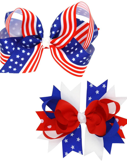 Load image into Gallery viewer, EVKILKJS American Flag Hair Bow Clips for Girls Women 2Pcs 4th of July
