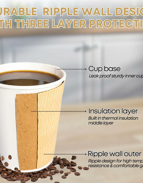 Load image into Gallery viewer, WellMellon 12oz Ripple Wall Disposable Coffee Cups with Lids 50 Count
