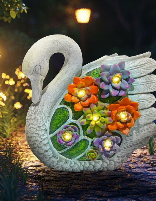 Load image into Gallery viewer, ENOU Solar Garden Swan Statue Outdoor Patio Yard Decor White Metal
