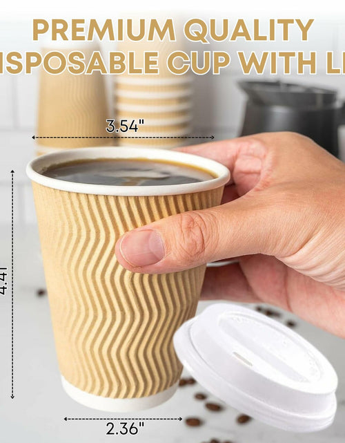 Load image into Gallery viewer, WellMellon 12oz Ripple Wall Disposable Coffee Cups with Lids 50 Count
