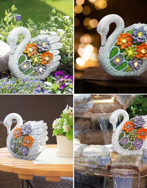 Load image into Gallery viewer, ENOU Solar Garden Swan Statue Outdoor Patio Yard Decor White Metal
