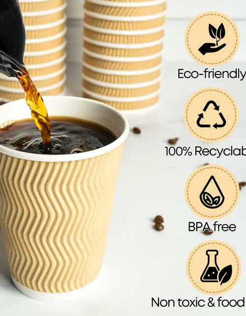 Load image into Gallery viewer, WellMellon 12oz Ripple Wall Disposable Coffee Cups with Lids 50 Count
