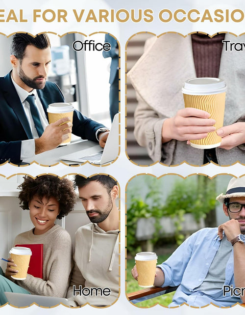 Load image into Gallery viewer, WellMellon 12oz Ripple Wall Disposable Coffee Cups with Lids 50 Count
