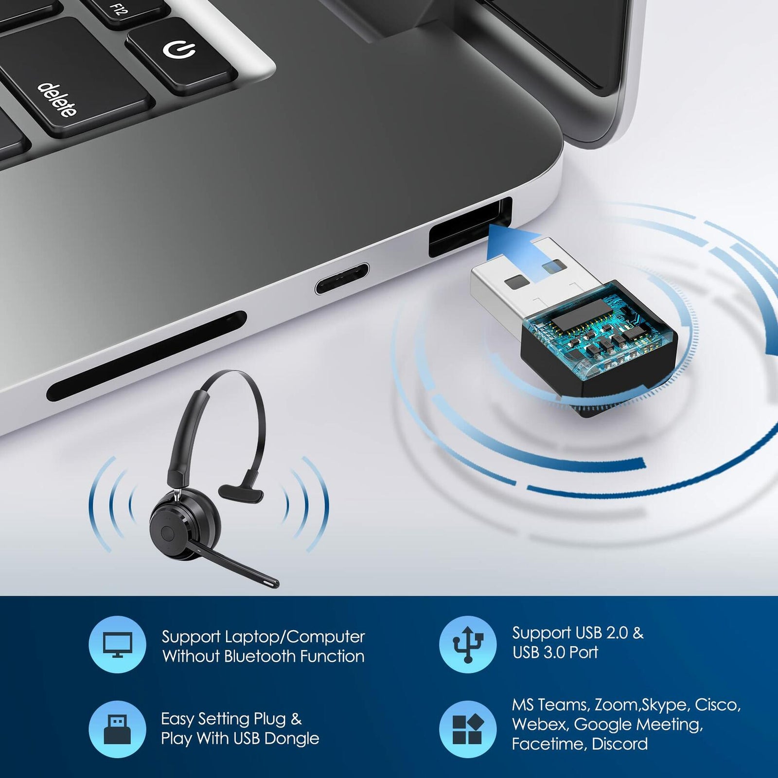 Mopchnic Bluetooth Wireless Headset Black Wireless Headphone
