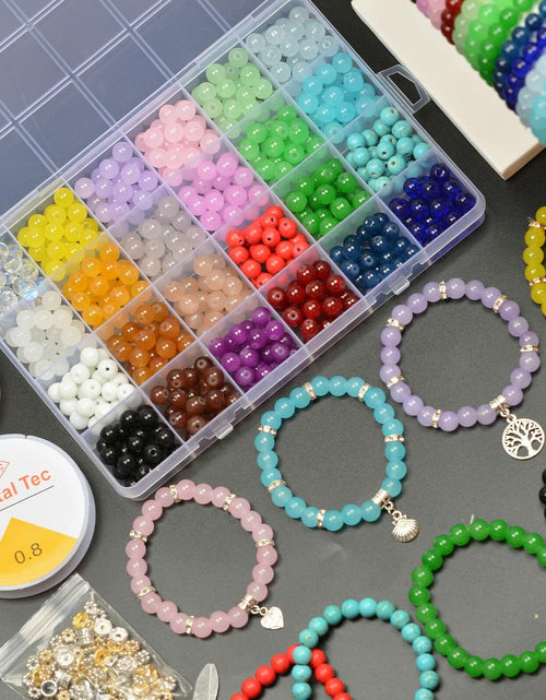 Load image into Gallery viewer, JIYIEW 8mm Glass Beads 24 Colors 575Pcs DIY Jewelry Making Kit Turquoise
