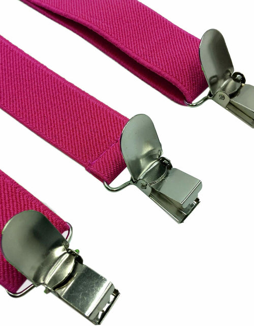 Load image into Gallery viewer, LOLELAI Suspenders Elastic Adjustable Y-Back Pant Clips Fuchsia Size L
