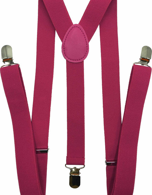 Load image into Gallery viewer, LOLELAI Suspenders Elastic Adjustable Y-Back Pant Clips Fuchsia Size L
