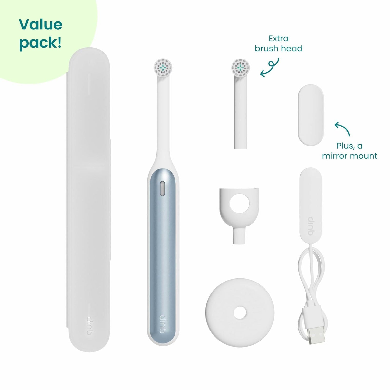 QuipRev 360 Oscillating Rechargeable Electric Toothbrush Soft Bristles Blue Mist
