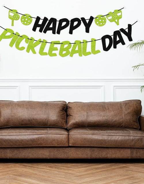 Load image into Gallery viewer, Little Man Happy Pickleball Day Banner Green Black Glitter Cardstock
