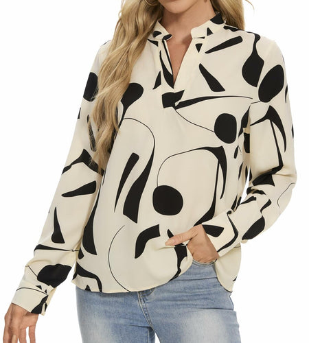 VIPONES Women V Neck Long Puff Sleeve Floral Blouse 530-floral White XL