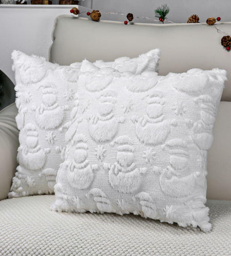 multiwins Christmas Pillow Covers 18x18 Set of 2 Snowman Plush Faux Fur