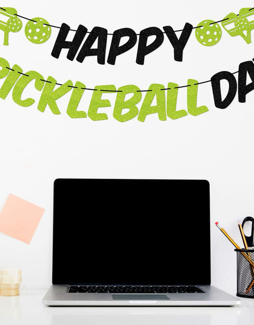 Load image into Gallery viewer, Little Man Happy Pickleball Day Banner Green Black Glitter Cardstock
