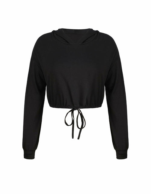 Load image into Gallery viewer, LovelyWholesale Womens Cropped Hoodie Long Sleeve Workout Top Black XL
