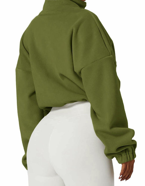Load image into Gallery viewer, Muchpow Women's Casual Half Zip Fleece Crop Hoodie Khaki Size XL
