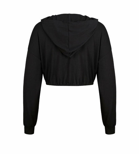 LovelyWholesale Womens Cropped Hoodie Long Sleeve Workout Top Black XL