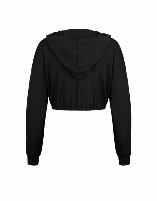 Load image into Gallery viewer, LovelyWholesale Womens Cropped Hoodie Long Sleeve Workout Top Black XL
