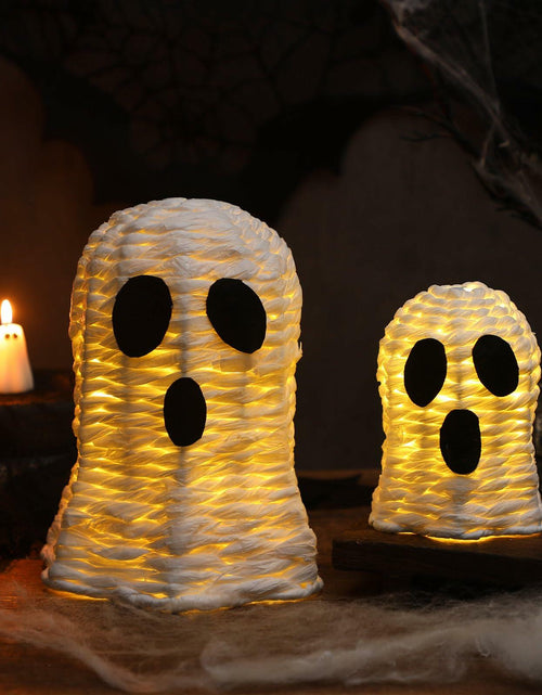 Load image into Gallery viewer, Soulchen Halloween Rattan Ghosts Decor 9.4" &amp; 5.9" Light Up White 2 Pcs
