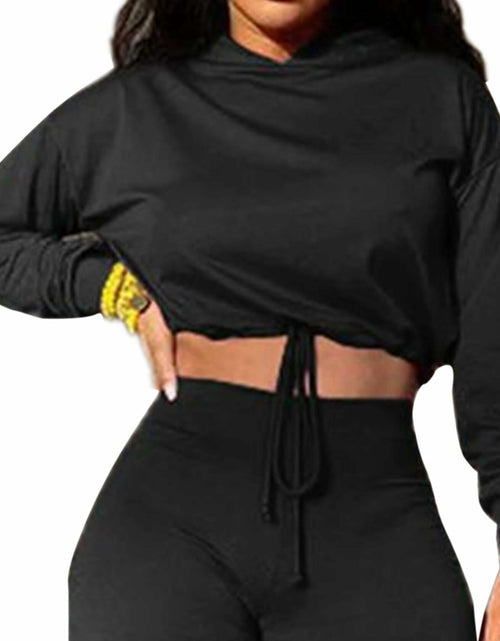 Load image into Gallery viewer, LovelyWholesale Womens Cropped Hoodie Long Sleeve Workout Top Black XL
