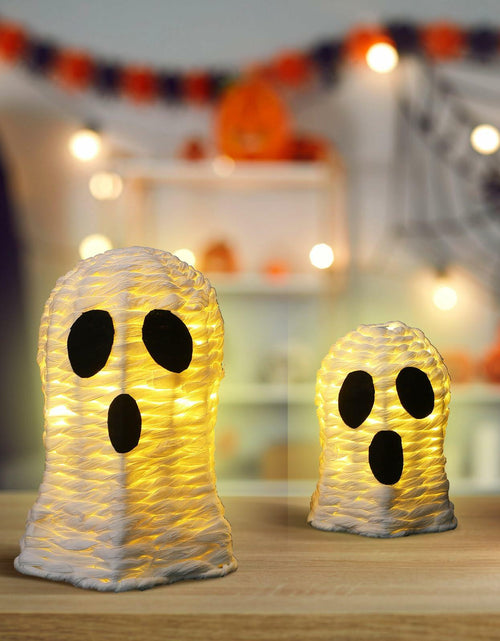 Load image into Gallery viewer, Soulchen Halloween Rattan Ghosts Decor 9.4" &amp; 5.9" Light Up White 2 Pcs
