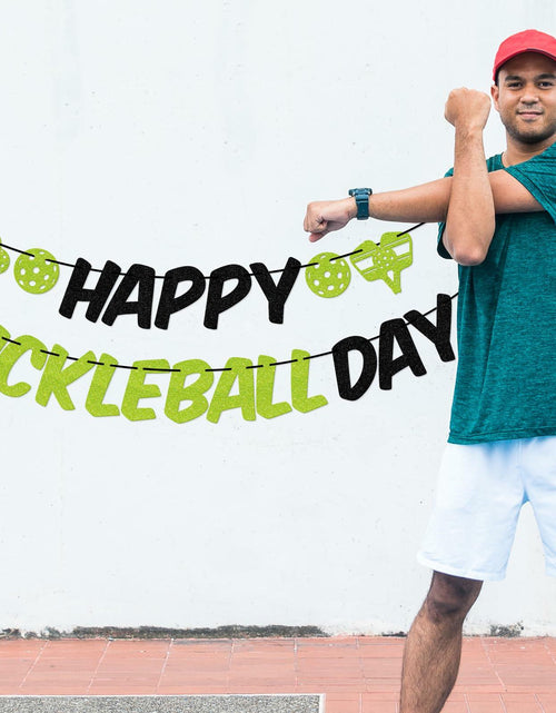 Load image into Gallery viewer, Little Man Happy Pickleball Day Banner Green Black Glitter Cardstock
