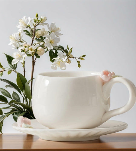 ARGUMENTATION Creative Kawaii Cherry Ceramic Coffee Mug 10oz White with Coaster