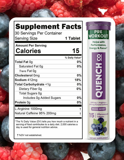 Load image into Gallery viewer, Quench Pre Workout Effervescent Tablets Vegan Keto 60 Count Mixed Berry
