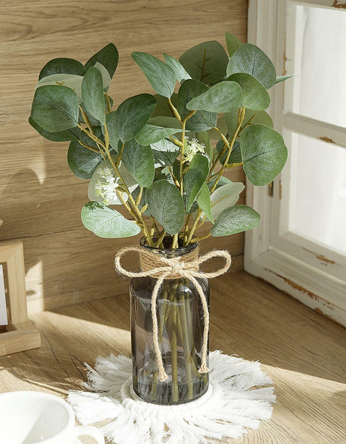 Load image into Gallery viewer, FOREST PRINCE Eucalyptus Stems in Black Vase 15" Green Silk Decor
