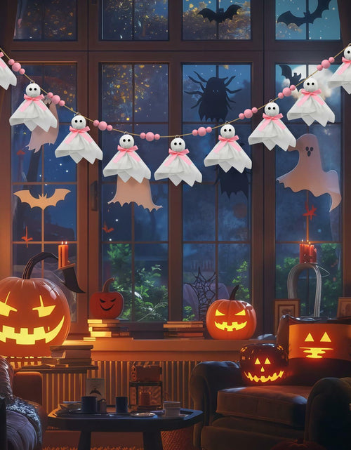 Load image into Gallery viewer, CRAFLOX Pink Halloween Garland Ghost Decor 6.6Ft Wooden Beads Small
