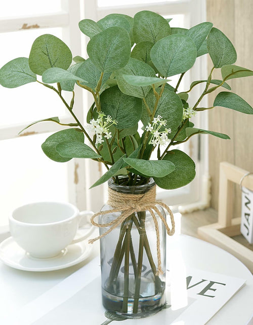Load image into Gallery viewer, FOREST PRINCE Eucalyptus Stems in Black Vase 15" Green Silk Decor
