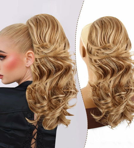 Mayouda 18in Long Curly Wavy Drawstring Ponytail Extension Light Blonde