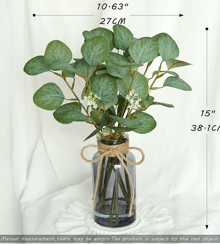 FOREST PRINCE Eucalyptus Stems in Black Vase 15" Green Silk Decor