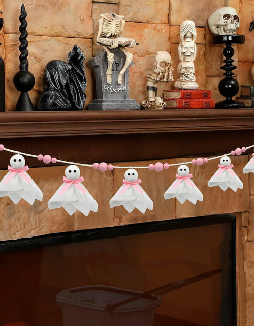 Load image into Gallery viewer, CRAFLOX Pink Halloween Garland Ghost Decor 6.6Ft Wooden Beads Small
