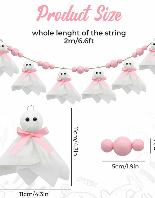 Load image into Gallery viewer, CRAFLOX Pink Halloween Garland Ghost Decor 6.6Ft Wooden Beads Small
