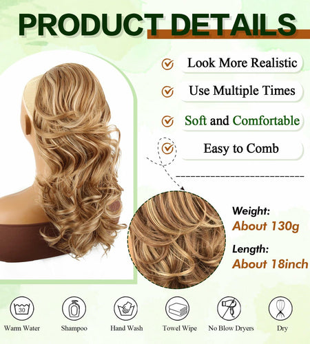 Mayouda 18in Long Curly Wavy Drawstring Ponytail Extension Light Blonde
