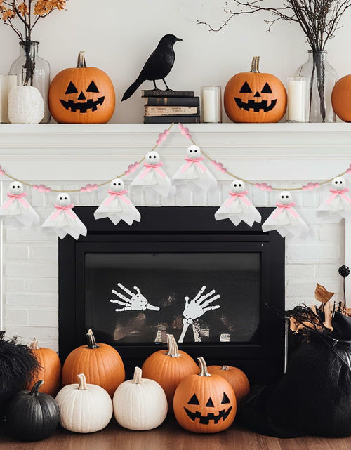 Load image into Gallery viewer, CRAFLOX Pink Halloween Garland Ghost Decor 6.6Ft Wooden Beads Small
