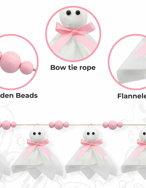Load image into Gallery viewer, CRAFLOX Pink Halloween Garland Ghost Decor 6.6Ft Wooden Beads Small
